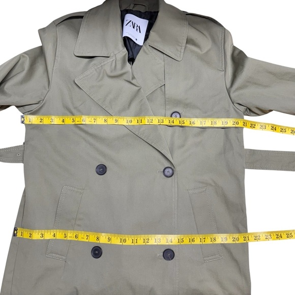 ZARA Oversized Belted Double Breasted Long Trench Coat Khaki Taupe Green  XSmall - Picture 13 of 16
